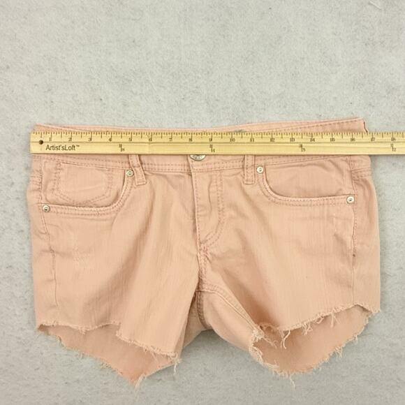 Seven7 Women’s Pink Peach Fray-Hem Denim Shorts Size 8 Stretch Cut Off - Picture 6 of 15
